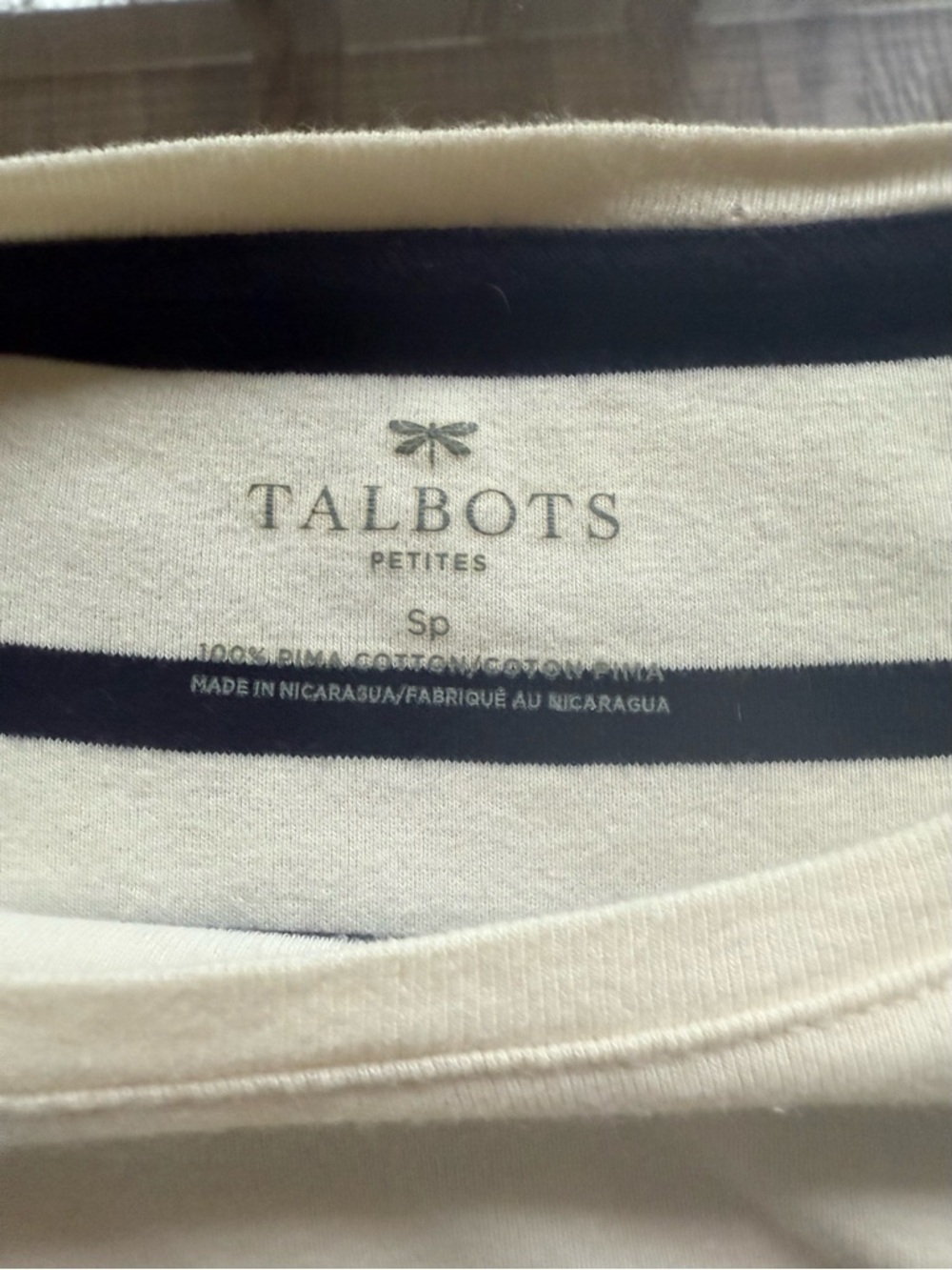 Talbots Striped Long Sleeve Knit Top - Ivory & Navy Sz SP - Picture 10 of 11
